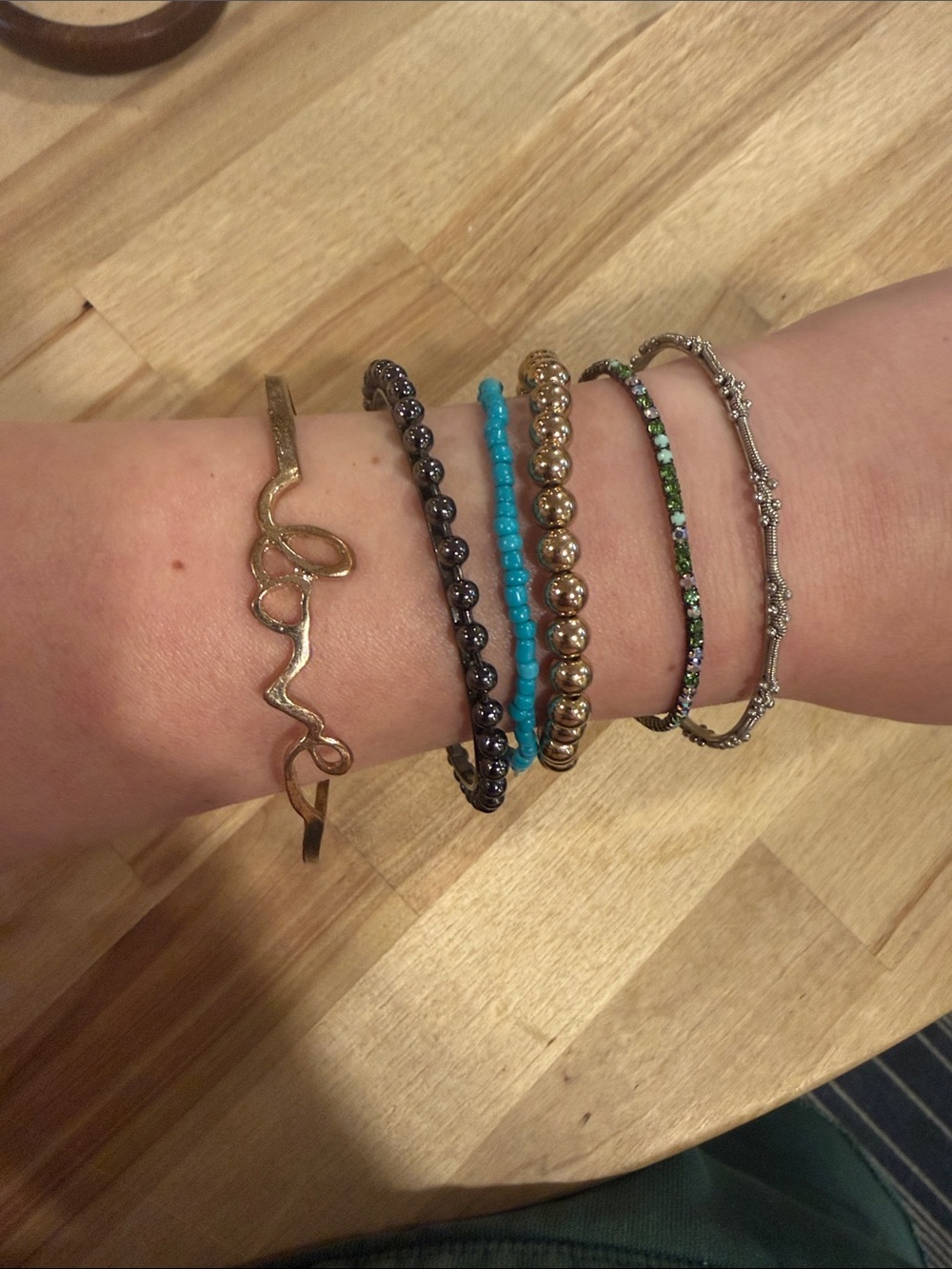 Mixed Bead and Metal Bracelet Set - Turquoise, Gold, Black, Green